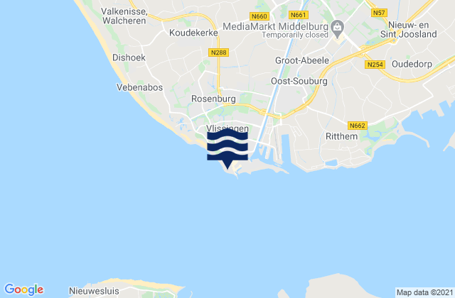 Vlissingen, Netherlandsの潮見表地図