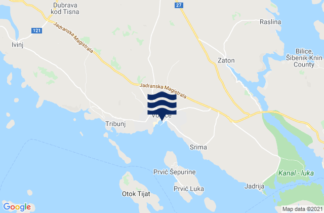Vodice, Croatiaの潮見表地図