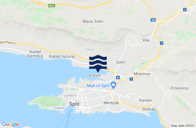 Vranjic, Croatiaの潮見表地図