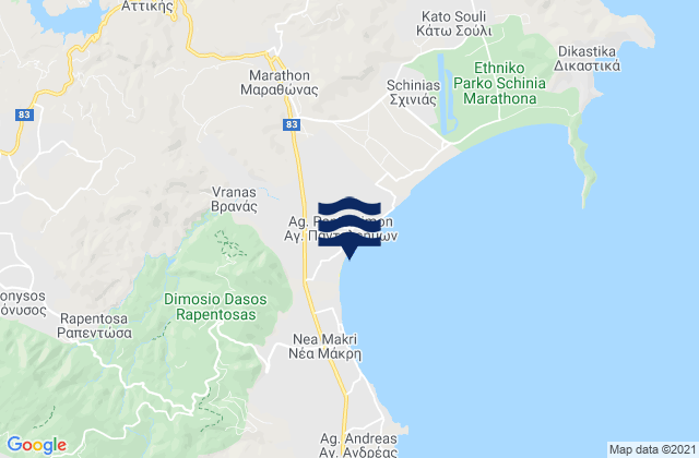 Vraná, Greeceの潮見表地図