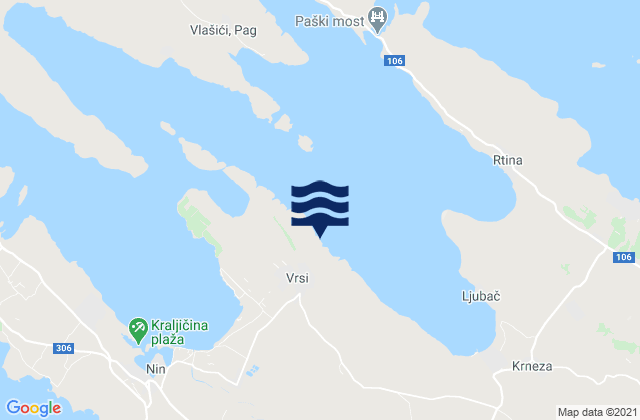 Vrsi, Croatiaの潮見表地図