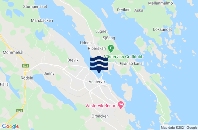 Västervik, Swedenの潮見表地図