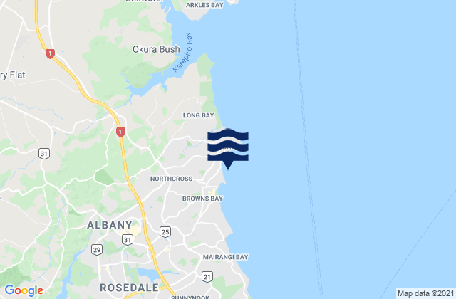 Waiake Beach, New Zealandの潮見表地図
