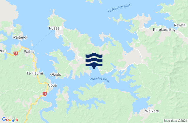 Waikare Inlet, New Zealandの潮見表地図