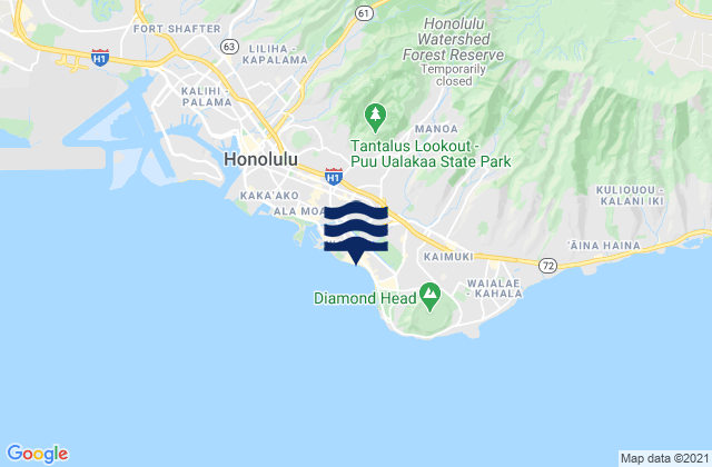 Waikīkī Beach, United Statesの潮見表地図
