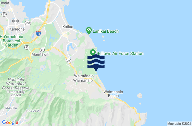 Waimanalo, United Statesの潮見表地図