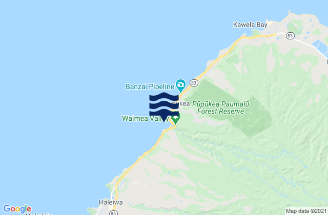 Waimea Bay/Pinballs, United Statesの潮見表地図
