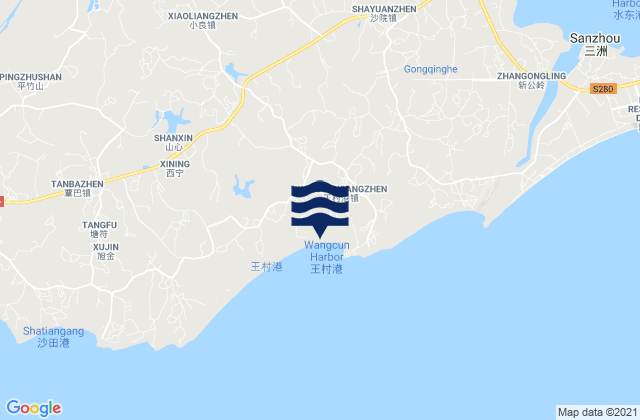 Wangcungang, Chinaの潮見表地図