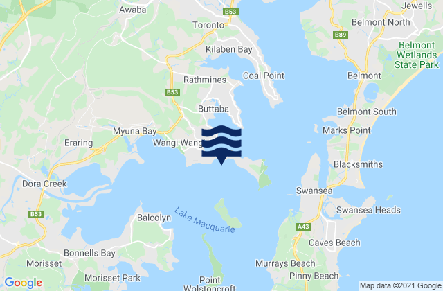 Wangi Wangi Beach, Australiaの潮見表地図