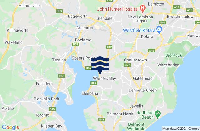Warners Bay, Australiaの潮見表地図