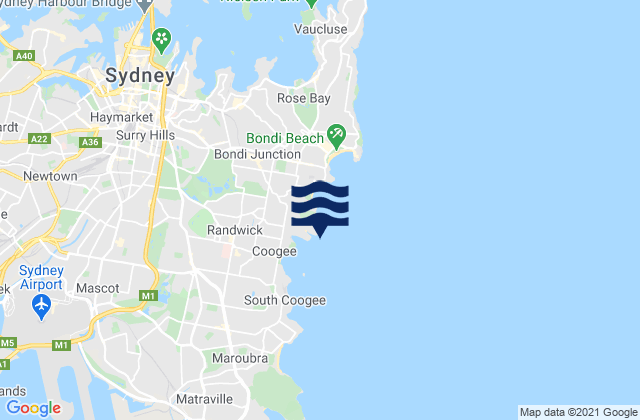 Waverley, Australiaの潮見表地図