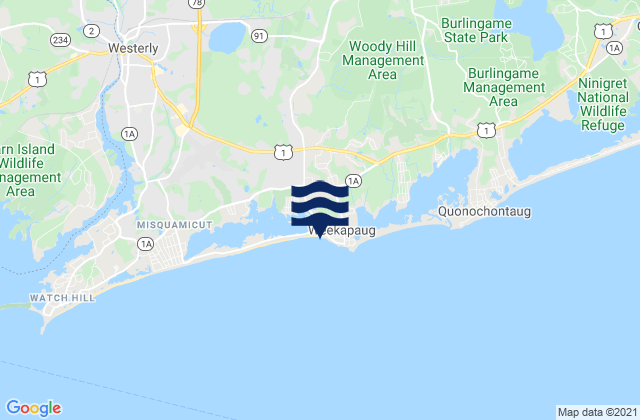 Weekapaug Point Block Island Sound, United Statesの潮見表地図