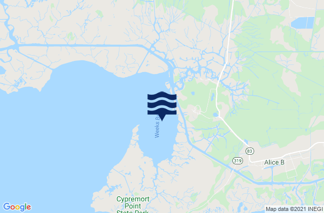 Weeks Bay (Vermilion Bay), United Statesの潮見表地図