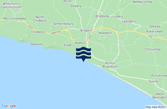 West Bay - East Beach, United Kingdomの潮見表地図