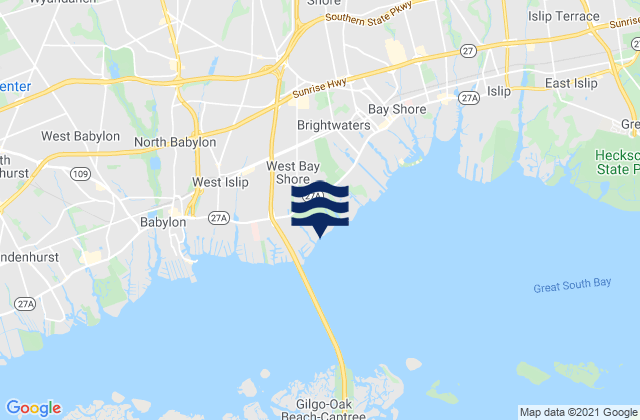 West Bay Shore, United Statesの潮見表地図