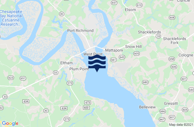 West Point 0.8 mile below, United Statesの潮見表地図