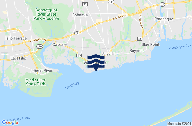 West Sayville, United Statesの潮見表地図