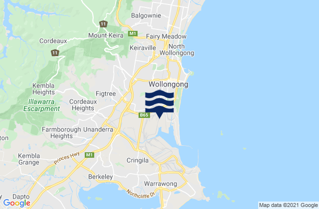 West Wollongong, Australiaの潮見表地図
