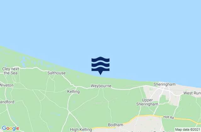 Weybourne Beach, United Kingdomの潮見表地図