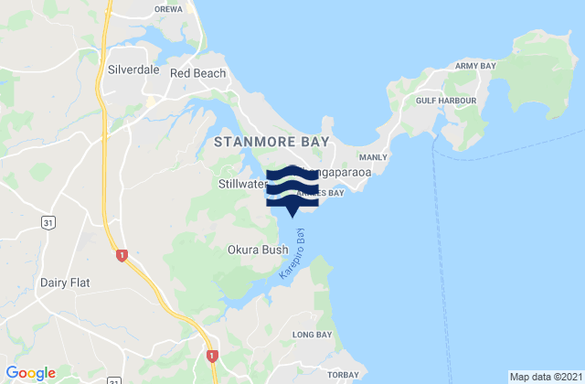 Whangaparaoa (Weiti River Entrance), New Zealandの潮見表地図