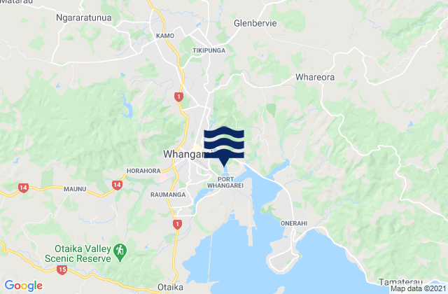 Whangarei, New Zealandの潮見表地図