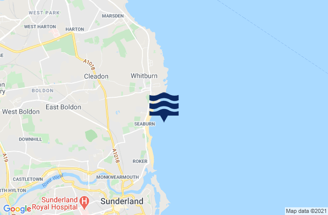 Whitburn Bay, United Kingdomの潮見表地図