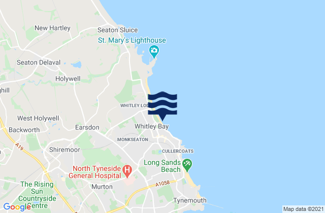 Whitley Bay Beach, United Kingdomの潮見表地図