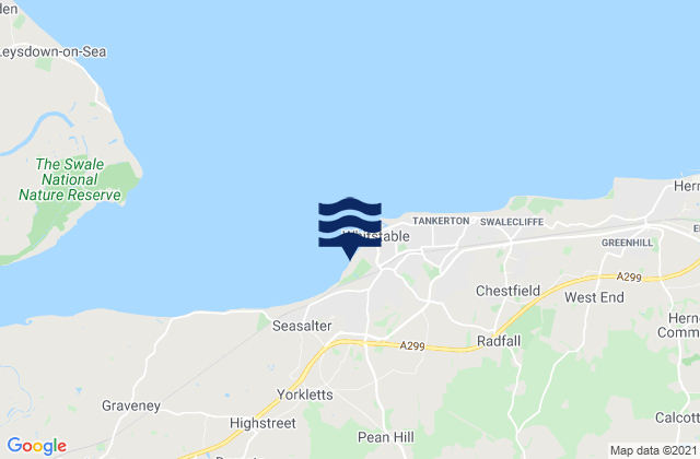 Whitstable Beach, United Kingdomの潮見表地図