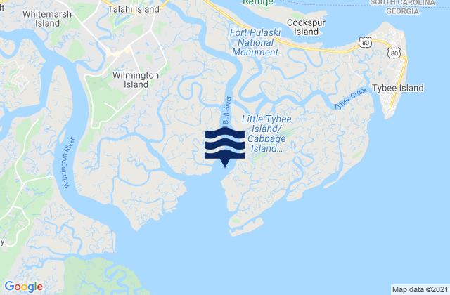 Wilmington Island SSE of Bull River, United Statesの潮見表地図