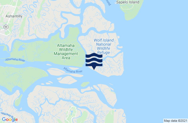 Wolf Island South End, United Statesの潮見表地図