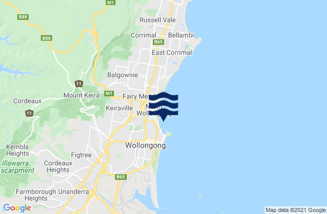 Wollongong North Beach, Australiaの潮見表地図