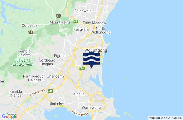 Wollongong South Beach, Australiaの潮見表地図