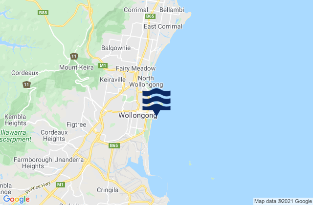 Wollongong, Australiaの潮見表地図