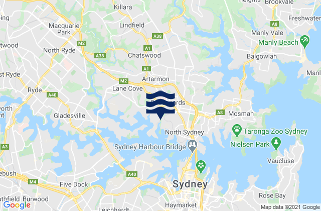 Wollstonecraft, Australiaの潮見表地図