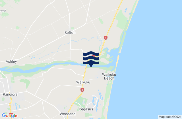 Woodend, New Zealandの潮見表地図