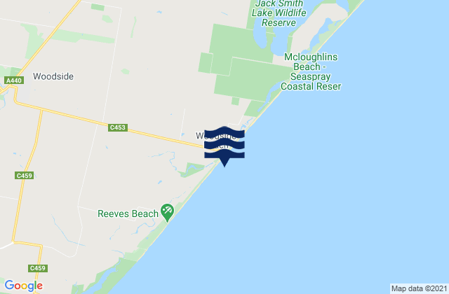 Woodside Beach, Australiaの潮見表地図