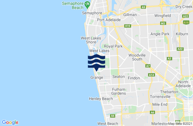 Woodville West, Australiaの潮見表地図