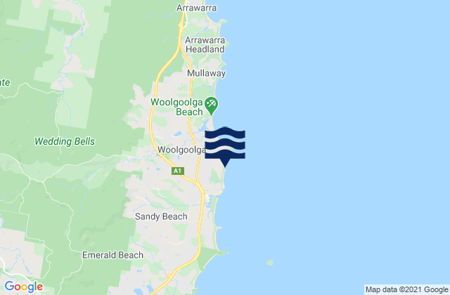 Woolgoolga Back Beach, Australiaの潮見表地図