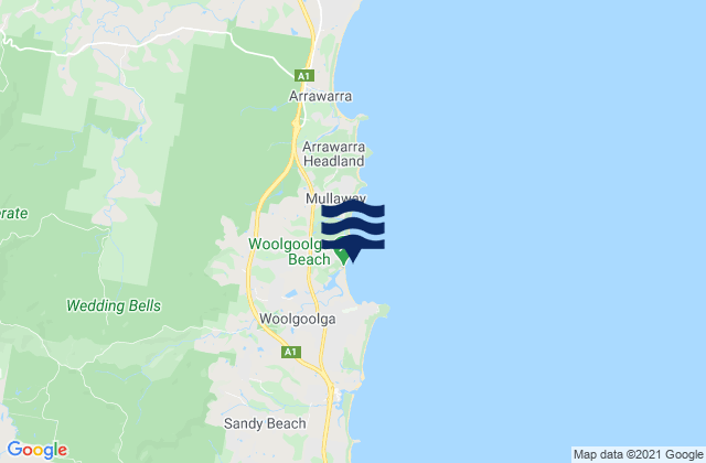 Woolgoolga Beach, Australiaの潮見表地図