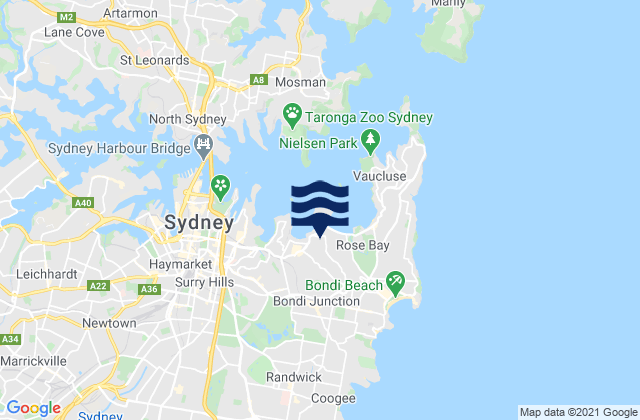Woollahra, Australiaの潮見表地図