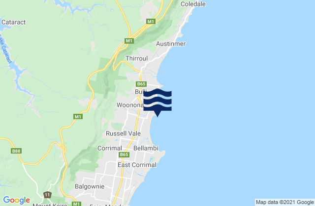 Woonona Beach, Australiaの潮見表地図