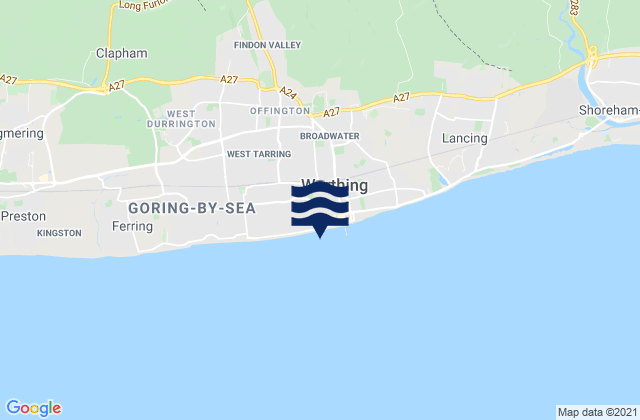 Worthing Beach, United Kingdomの潮見表地図