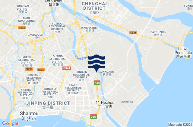 Xinxi, Chinaの潮見表地図