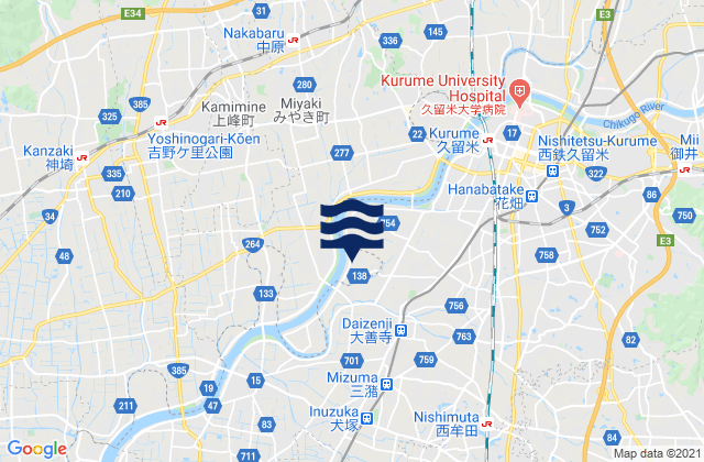 Yame Shi, Japanの潮見表地図