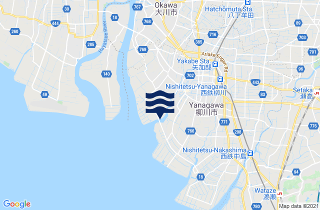 Yanagawa Shi, Japanの潮見表地図