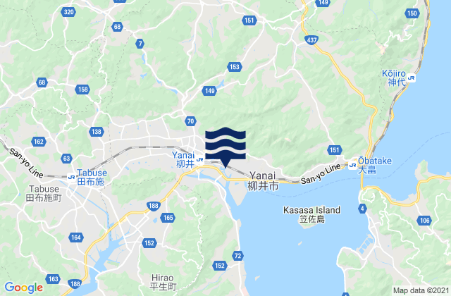 Yanai, Japanの潮見表地図