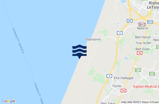 Yavné, Israelの潮見表地図