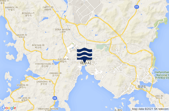 Yeosu, South Koreaの潮見表地図