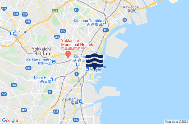 Yokkaichi, Japanの潮見表地図