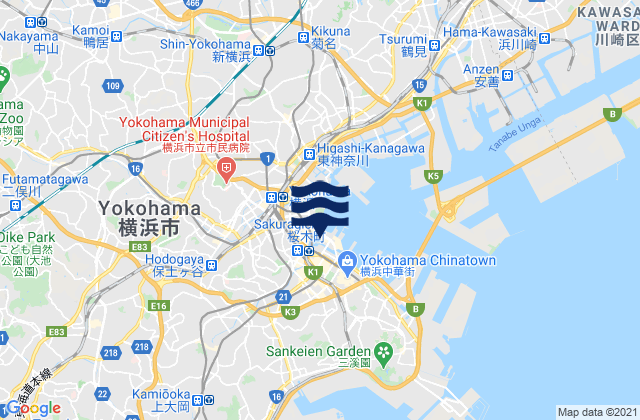 Yokohama-Sinko, Japanの潮見表地図